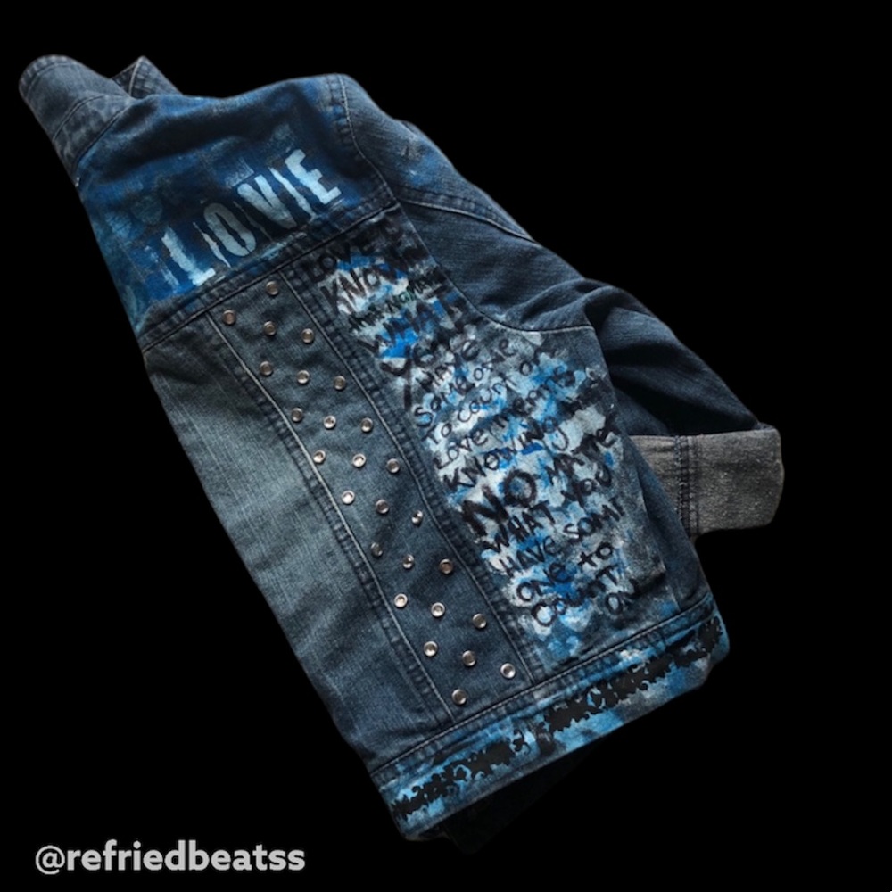 Handprinted Love Denim Jacket - Picture 1 of 12